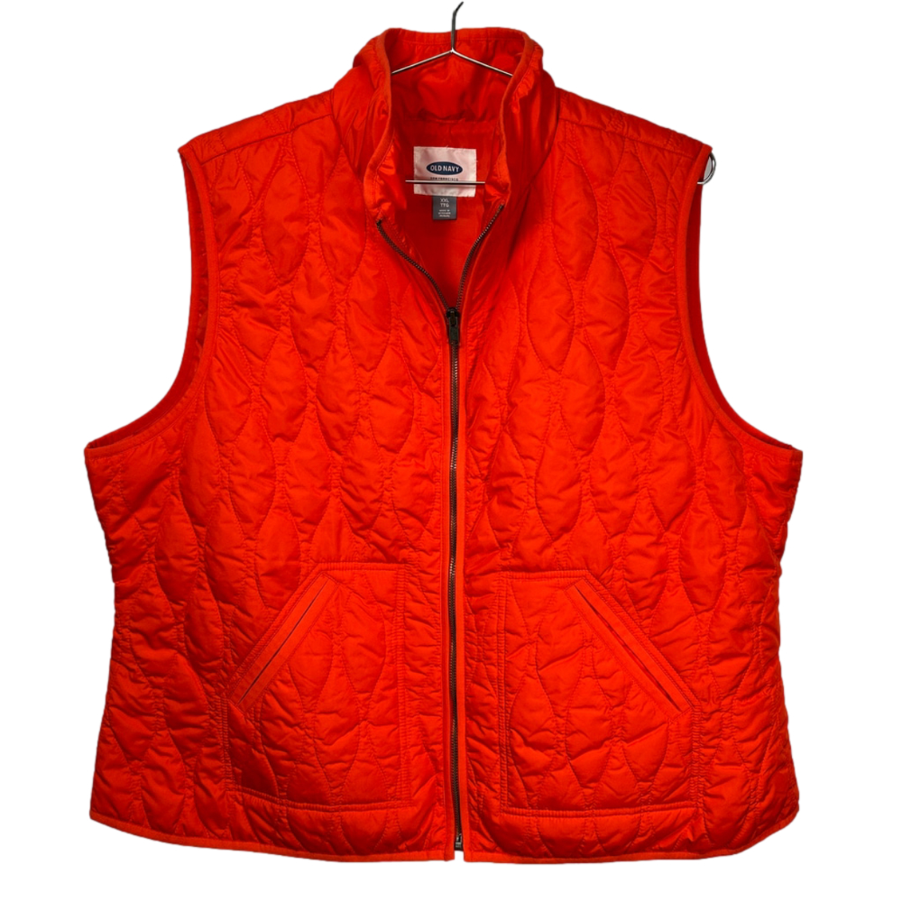 Old Navy Quilted Orange Red Lightweight Zip Up Vest XXL